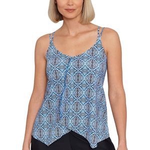 Swim Solutions Womens Printed Handkercheif-Hem Blue Tankini Swim Top Blue 10